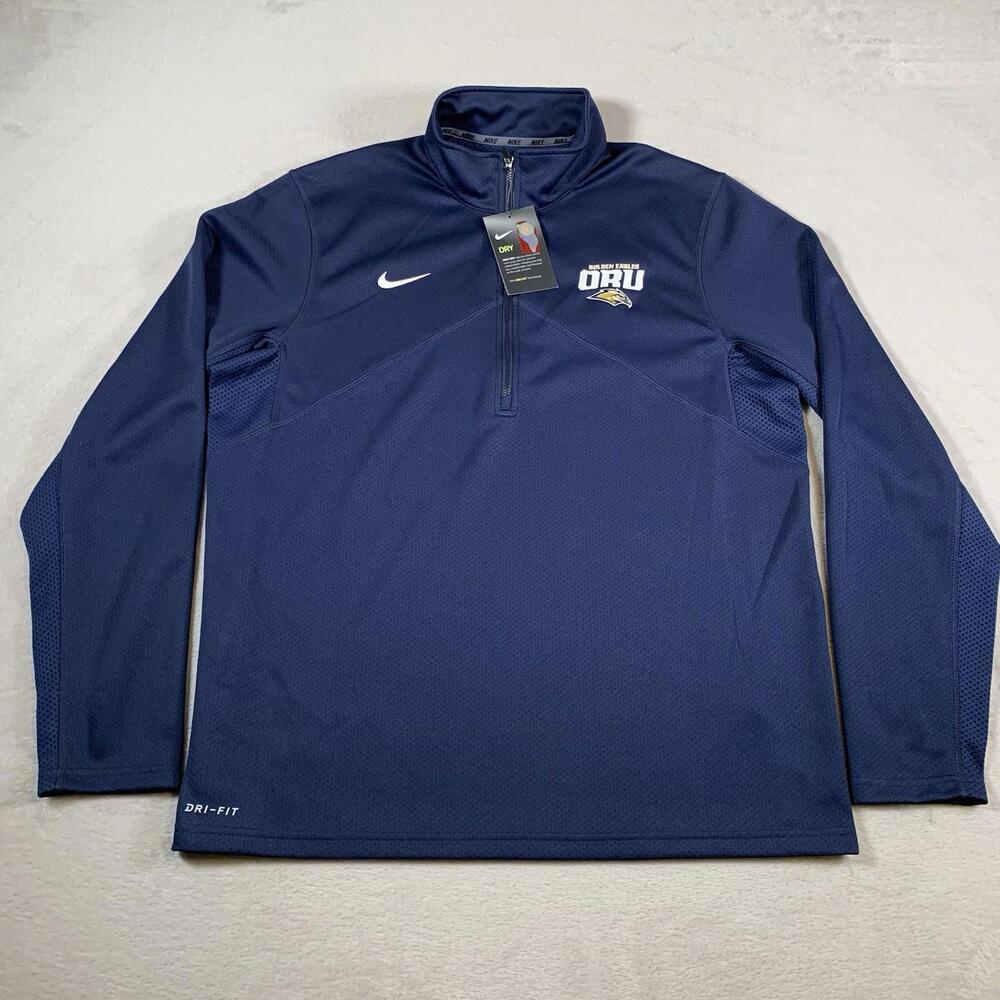 Oral‎ Roberts Golden Eagles Nike Training Top Mens Large Blue Active 1/4 Zip NEW